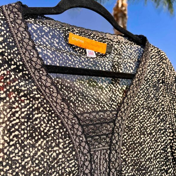 Cynthia Cynthia Steffe Silk Sheer Blouse Black Lace Long Sleeve Top Size Large - Picture 2 of 5